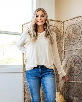 NEW! Bria Wide Ribbed Henley Top - Cream