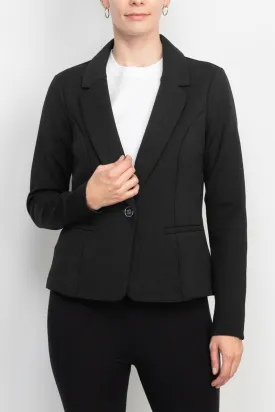 Nina Leonard Collar Neck One Button Long Sleeve Crepe Blazer - 3 Colors