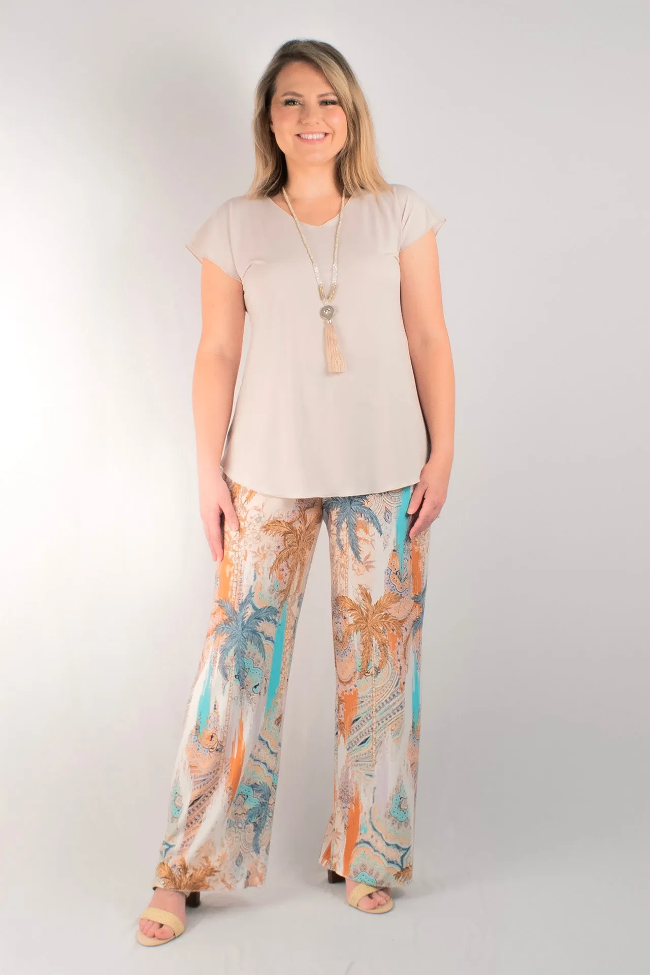 Oasis Print Wide Leg Jersey Palazzo Pants