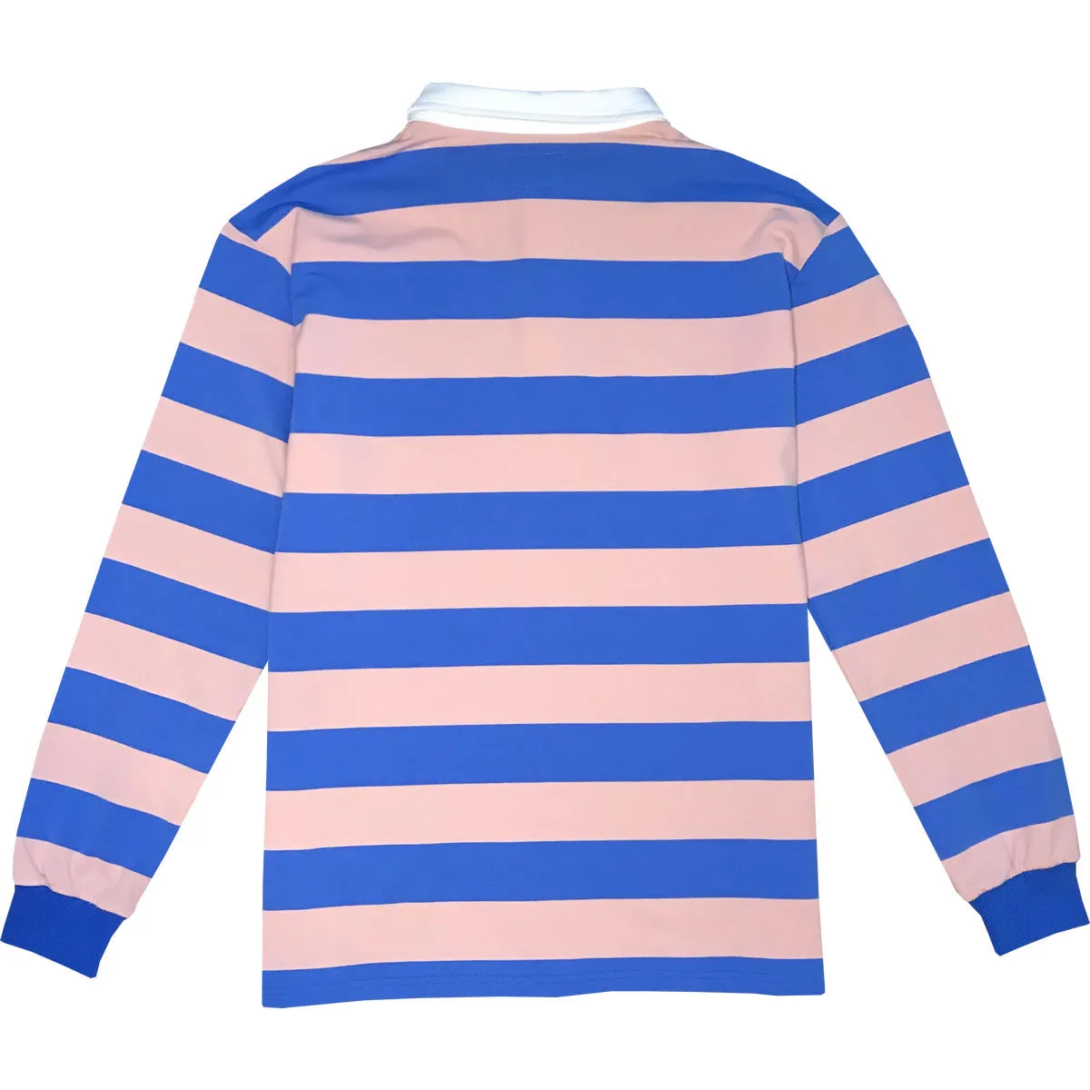 Pink And Blue Striped Mens Long Sleeve Rugby Shirt