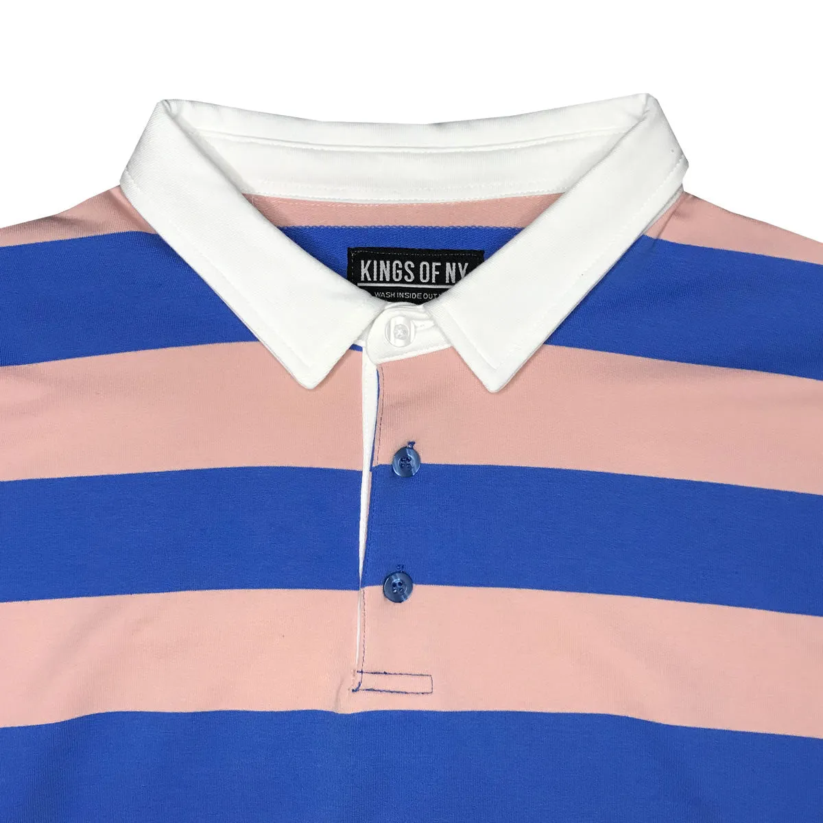 Pink And Blue Striped Mens Long Sleeve Rugby Shirt