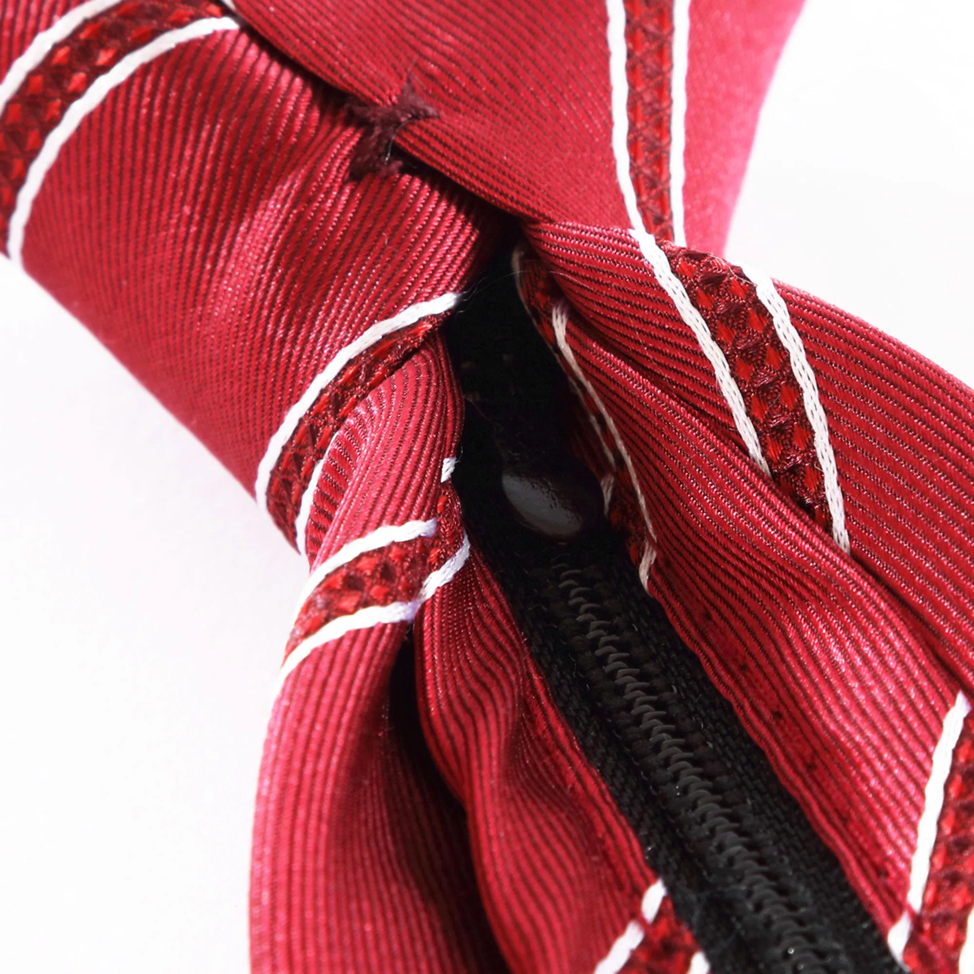 Power Play - Long Red Zipper Tie with Red and White Stripes