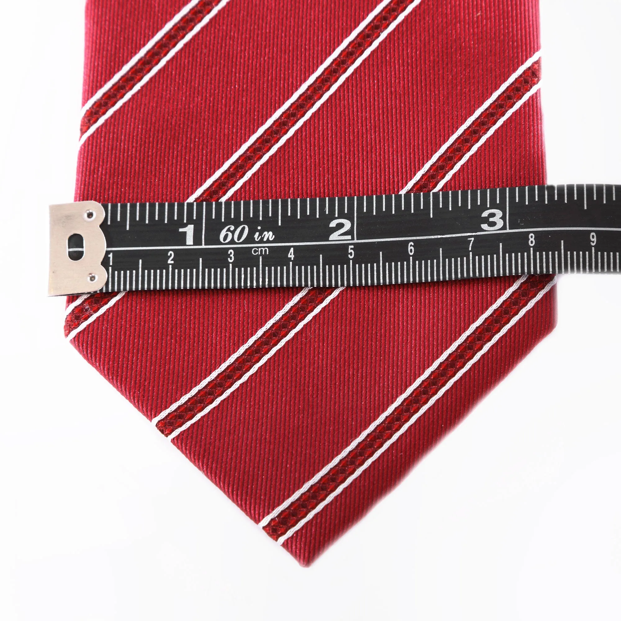 Power Play - Long Red Zipper Tie with Red and White Stripes