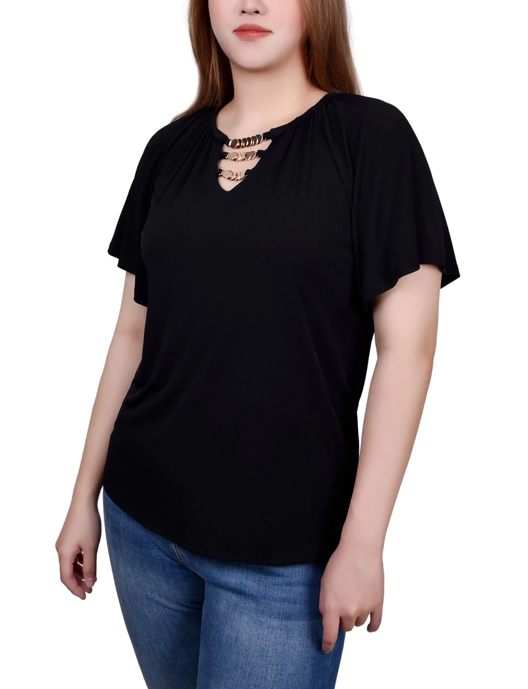 Raglan Sleeve Top With Chain Details