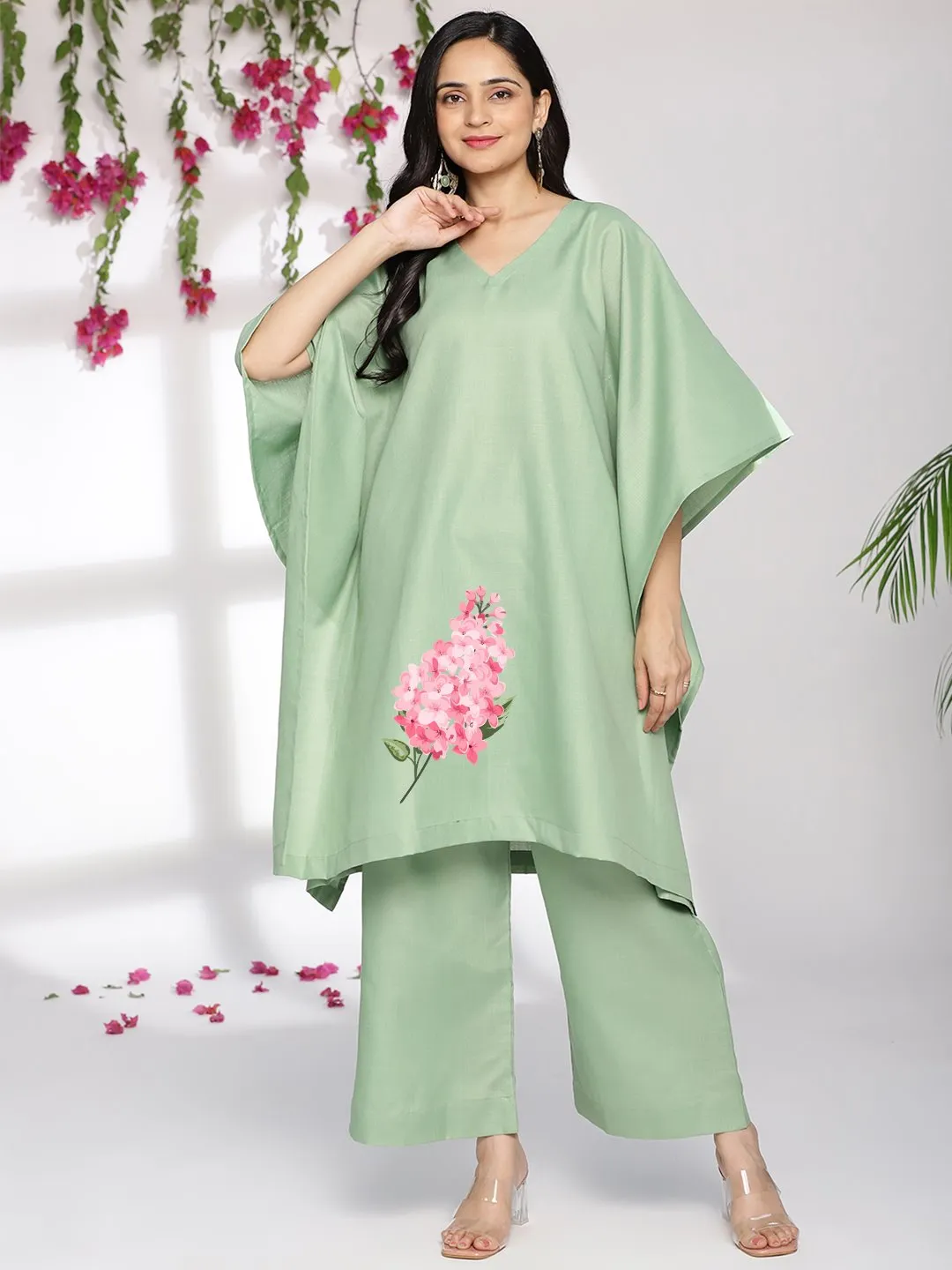 SageGreen CottonSlub ShortKaftan - BlushingSakura