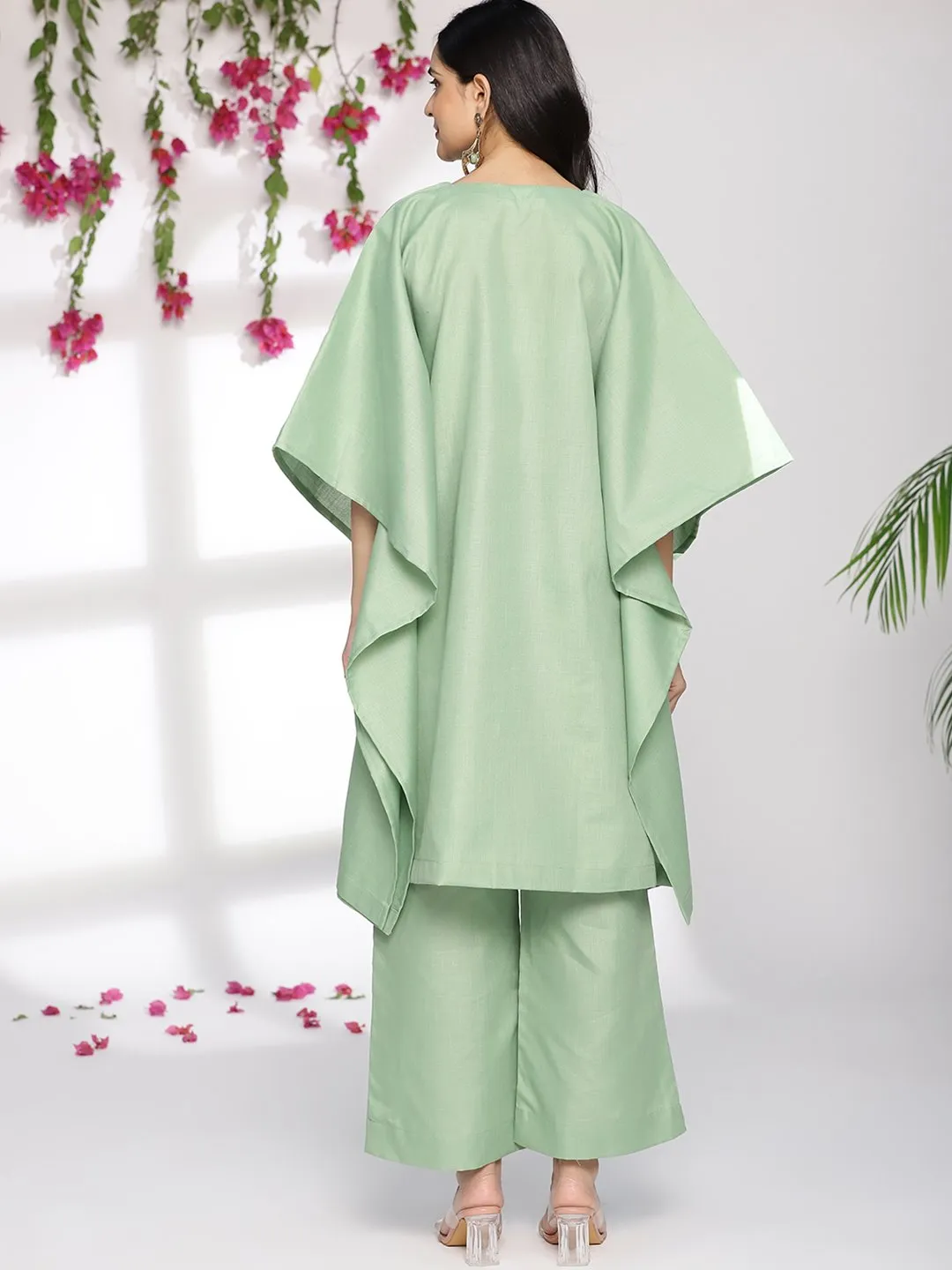 SageGreen CottonSlub ShortKaftan - BlushingSakura