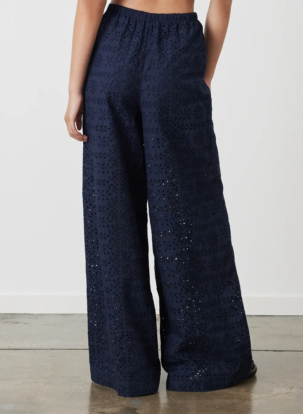 Sophia Organic Cotton Broderie Palazzo Pant | Midnight