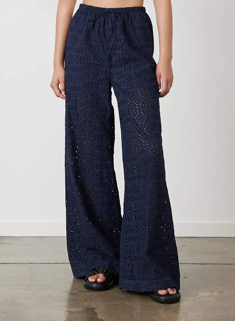 Sophia Organic Cotton Broderie Palazzo Pant | Midnight