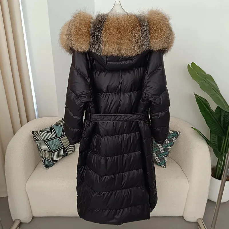 TEEK - Black Long Down Natural Foxy Fluff Coat