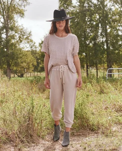 The Great - Swiss Dot Cropped Tee in Washed White