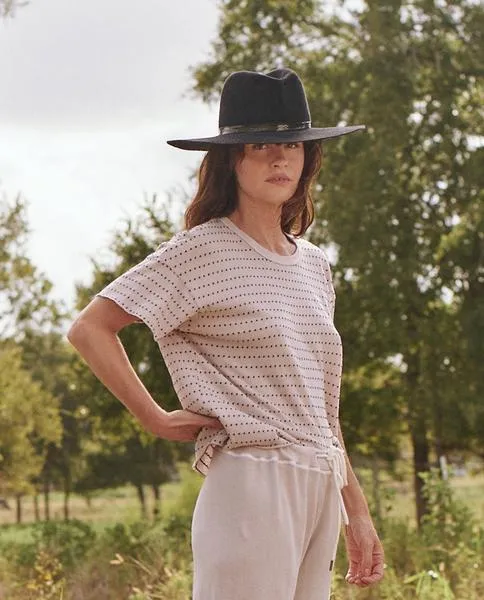 The Great - Swiss Dot Cropped Tee in Washed White