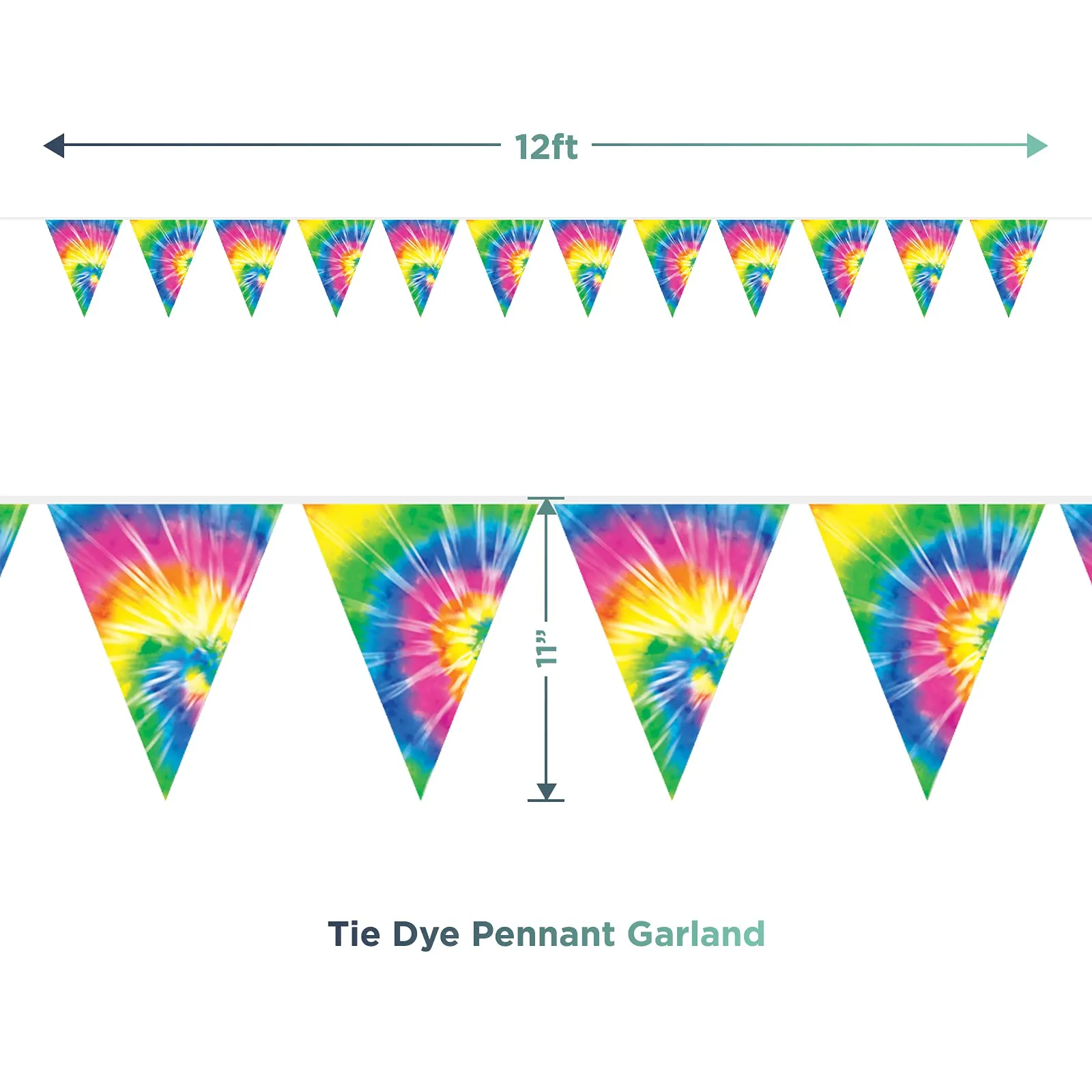 Tie Dye Party Decorations - Happy Birthday Foil Balloons, Hanging Tissue Poms, and Pennant Garland Set