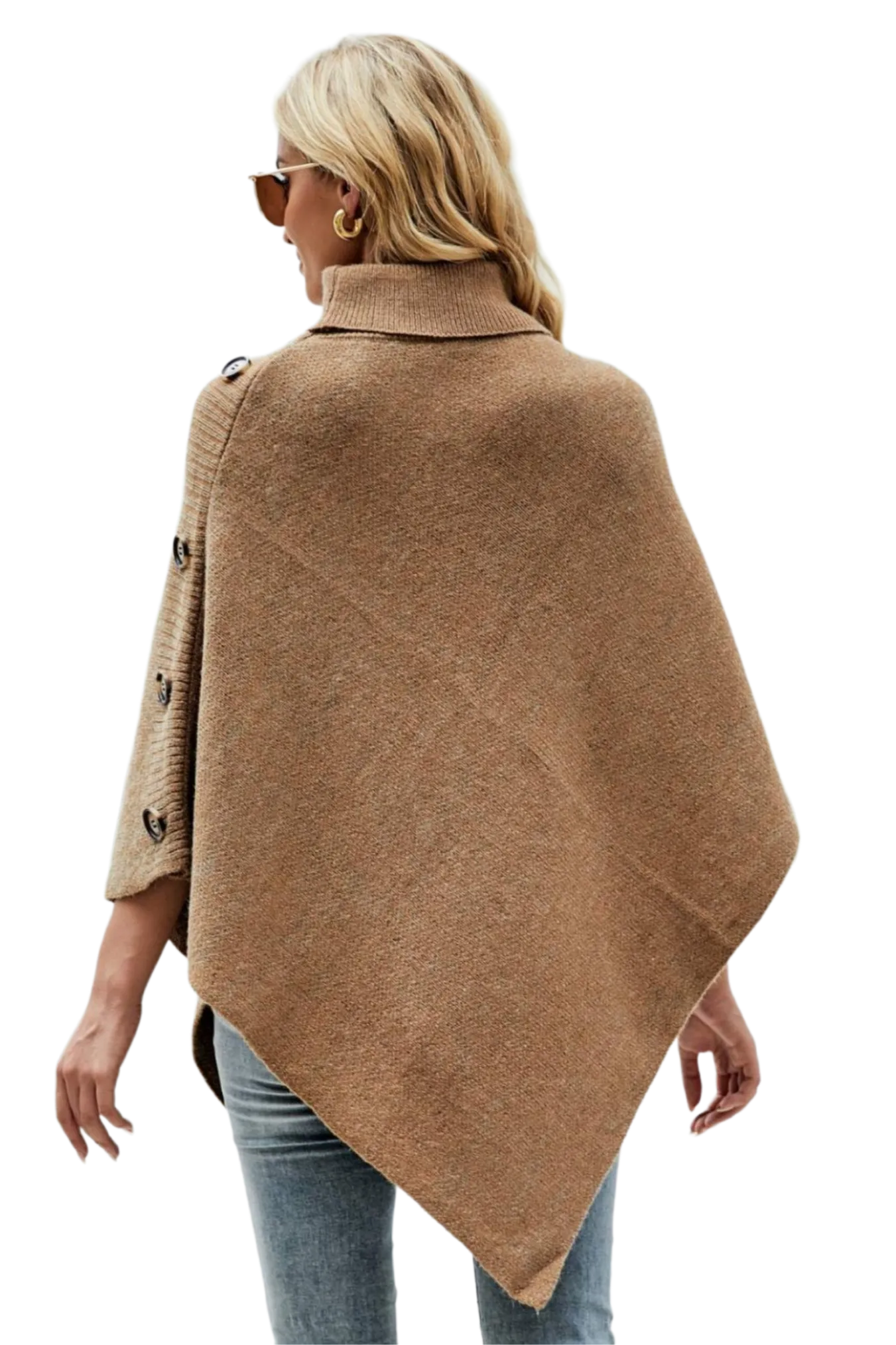 Turtleneck Buttoned Poncho