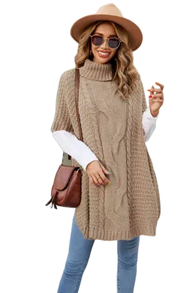 Turtleneck Short Sleeve Sweater Poncho