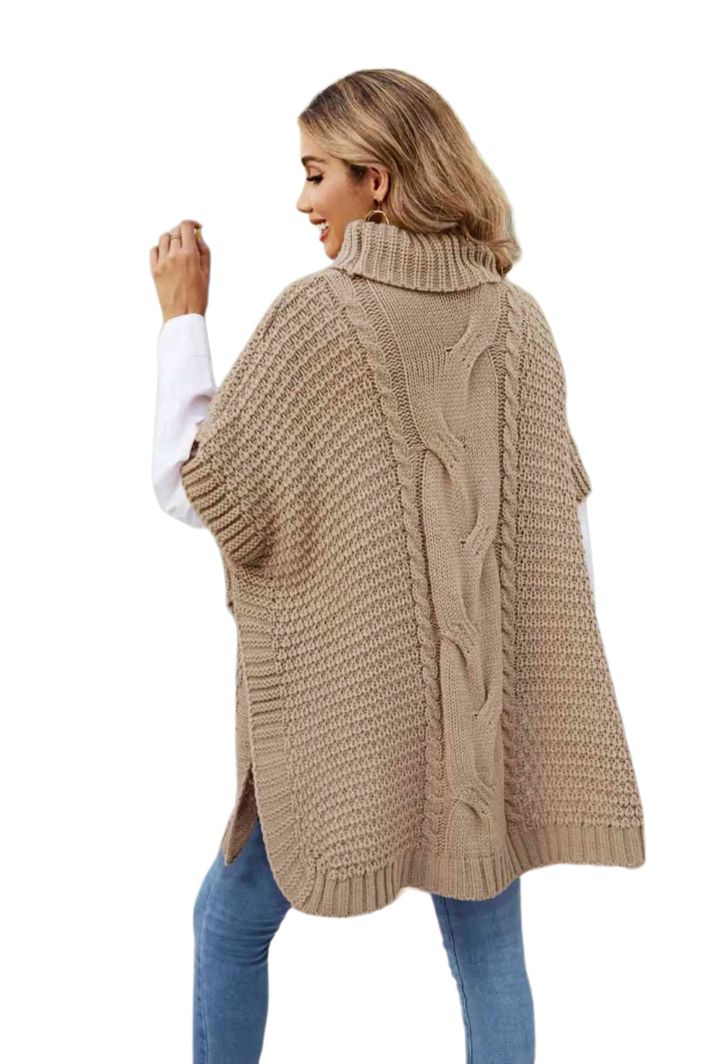 Turtleneck Short Sleeve Sweater Poncho