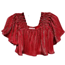 Tween Top | Red/Silver Pleat Flutter Top | Queen of Sparkles