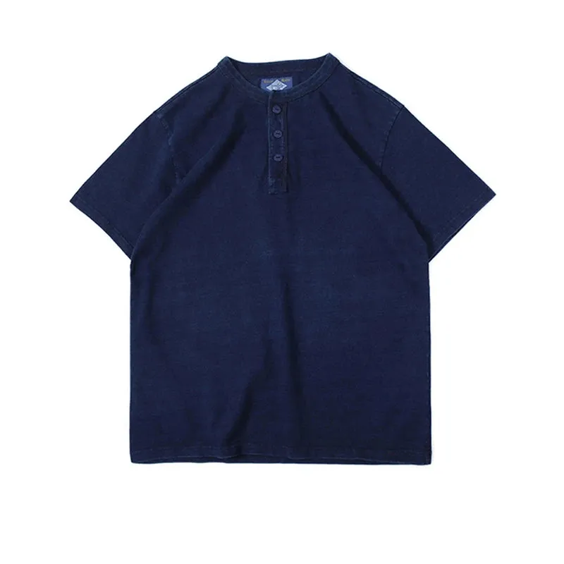 Vintage Indigo Henley Pocket Tee - Short Sleeve Men's T-Shirt