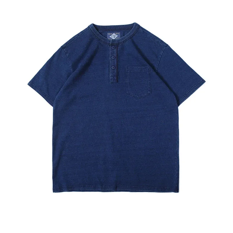 Vintage Indigo Henley Pocket Tee - Short Sleeve Men's T-Shirt