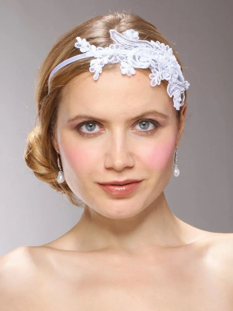 Vintage White Lace Headband with Pearls Sequins