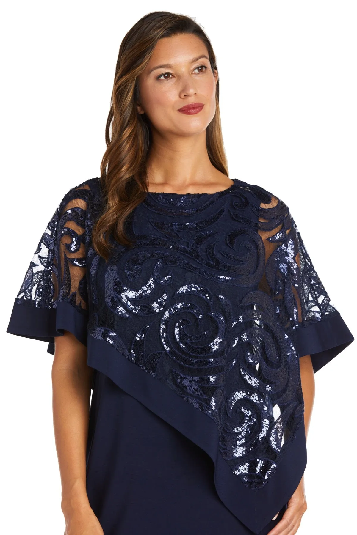 Women Petite Two-Piece  Stunning Sequin Swirl Poncho Dress