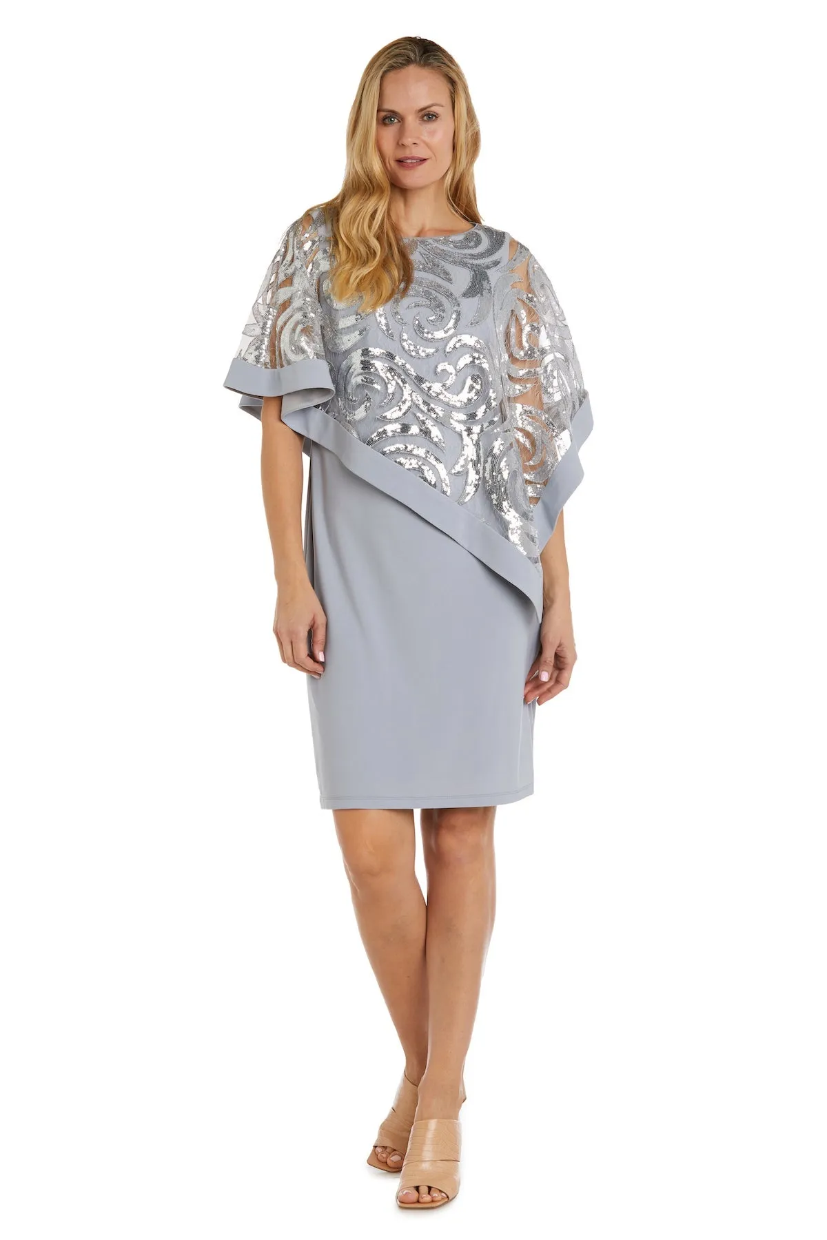 Women Petite Two-Piece  Stunning Sequin Swirl Poncho Dress