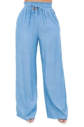 Women's Casual Beach Resort Wear Palazzo Pant with Drawstring Waist Rayon Blend