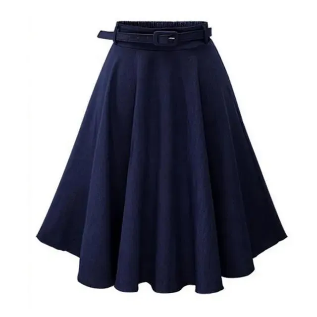 Women's Vintage High Waist A-Line Flared Midi Skirts with Belts